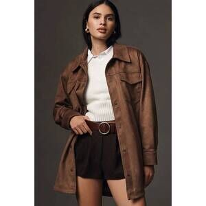 NEW PILCRO women's relaxed faux-suede shacket in brown